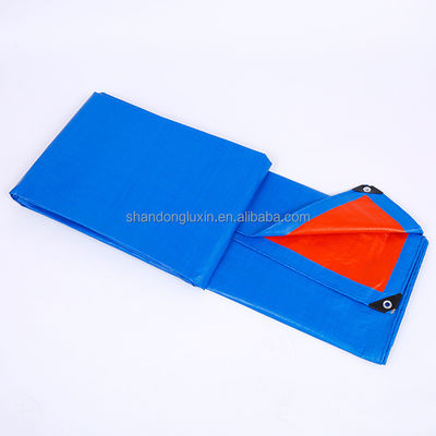 Blue Orange Plaid Style Reinforced PE Tarpaulin Poly Tarp Fabric Yarn Count 500D-1500D